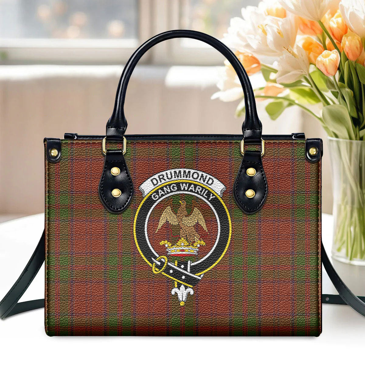 Drummond Clan Tartan Crest Leather Handbag