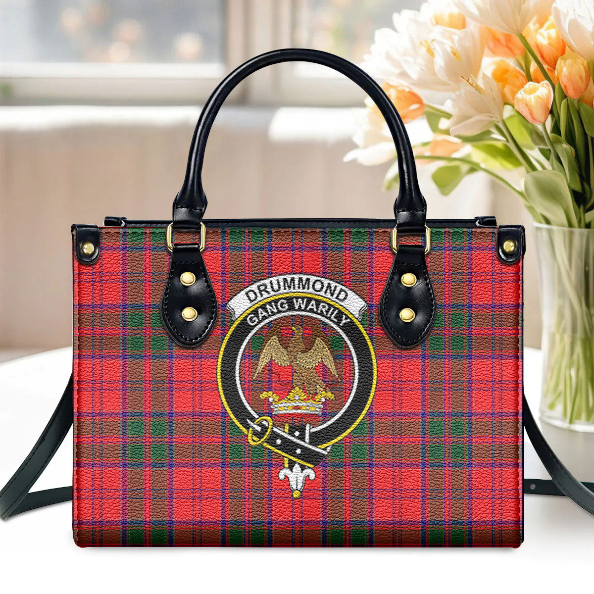 Drummond Modern Tartan Crest Leather Handbag