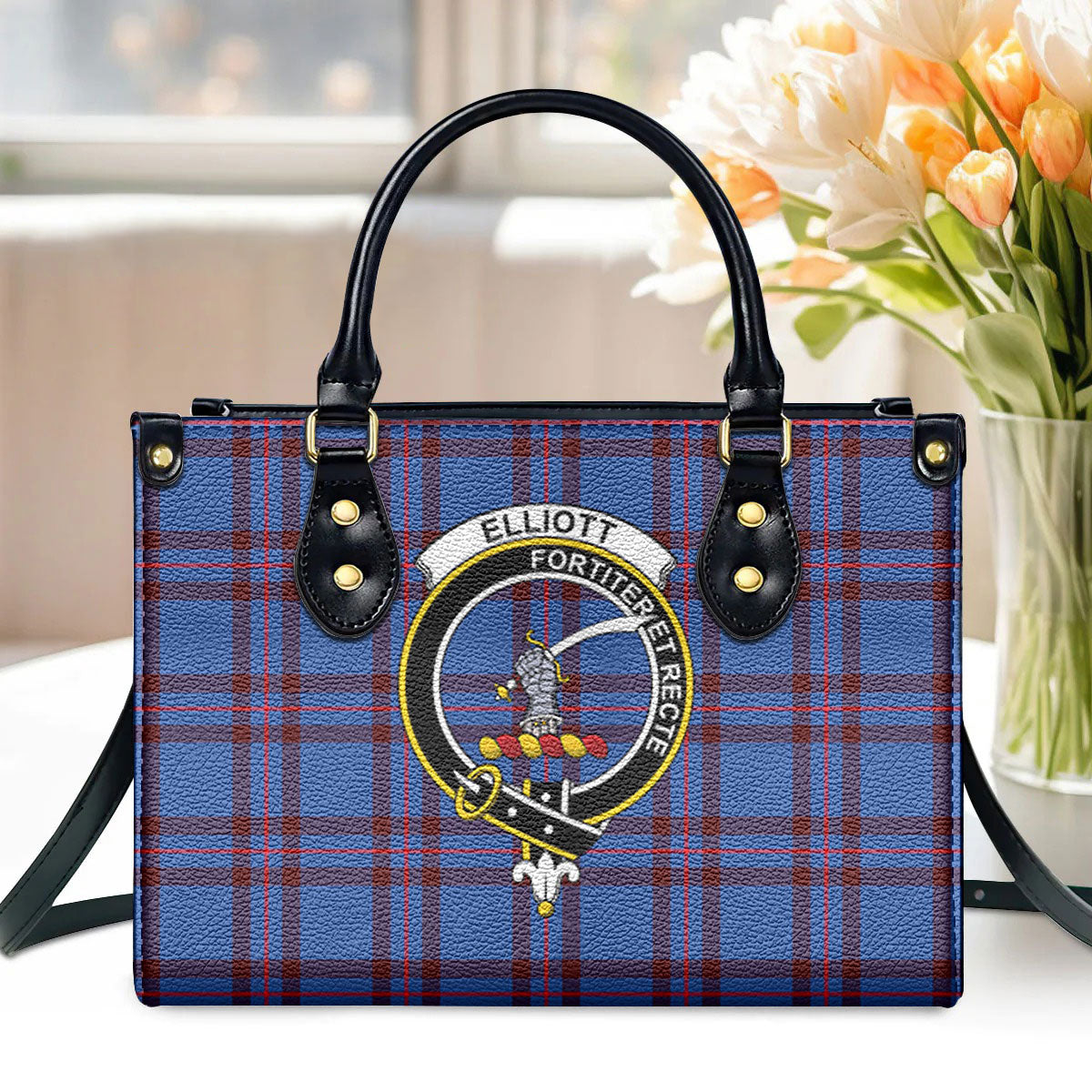 Elliott Modern Tartan Crest Leather Handbag