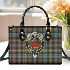 Farquharson Weathered Tartan Crest Leather Handbag