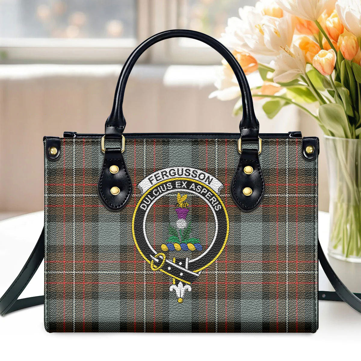 Fergusson Weathered Tartan Crest Leather Handbag