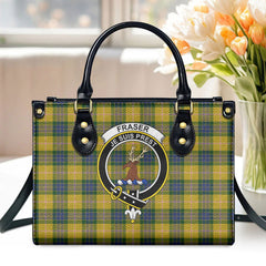 Fraser (of Lovat) Yellow Tartan Crest Leather Handbag