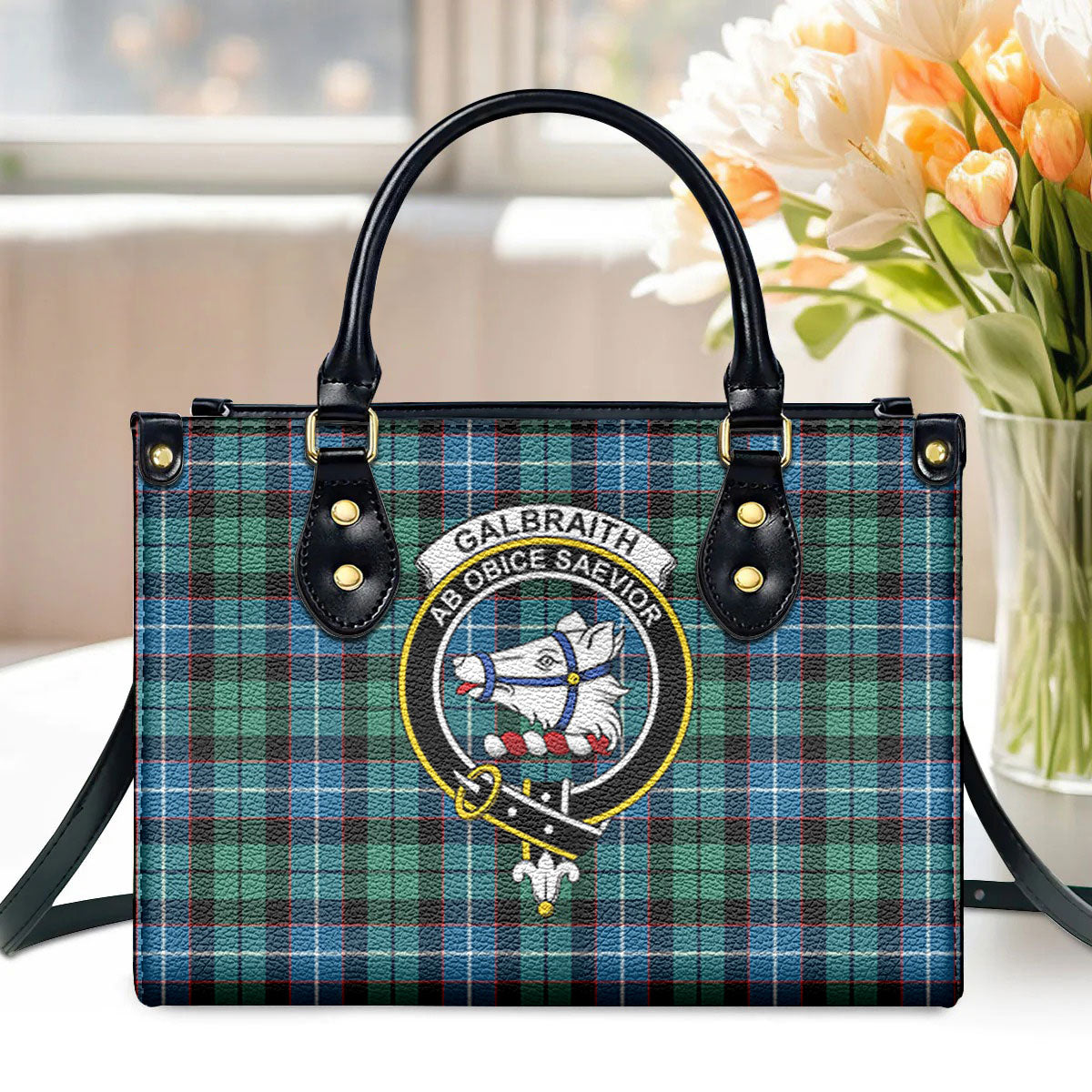 Galbraith Ancient Tartan Crest Leather Handbag