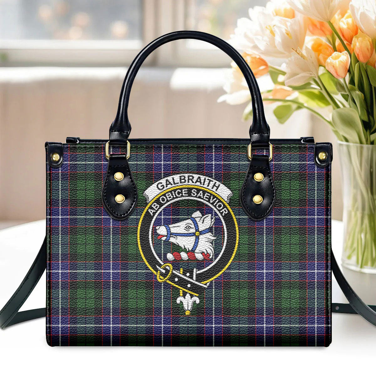 Galbraith Modern Tartan Crest Leather Handbag