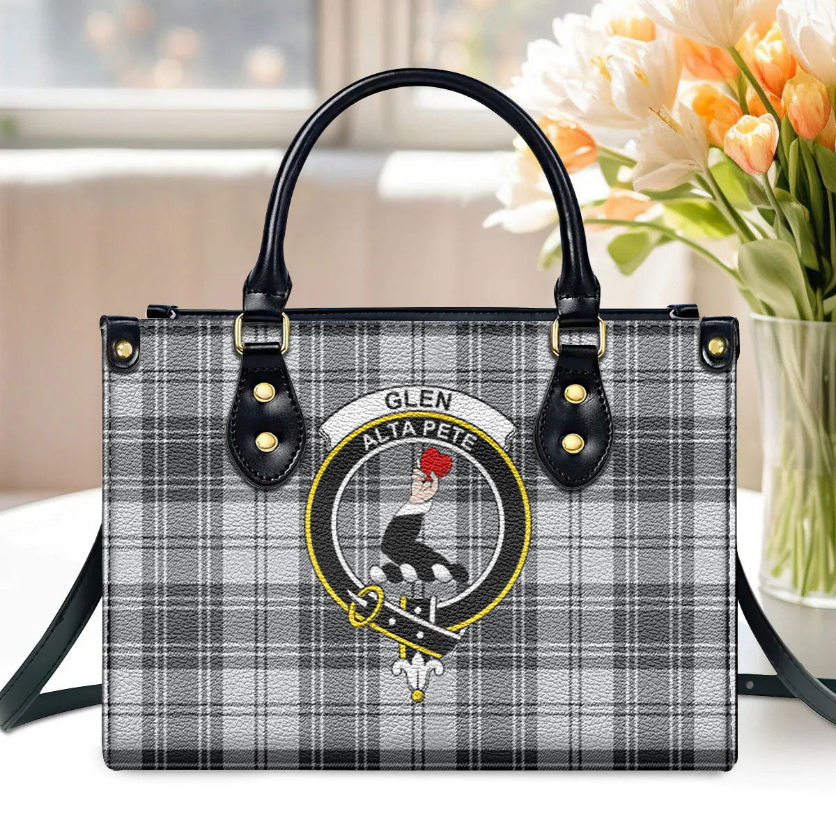 Glen Tartan Crest Leather Handbag