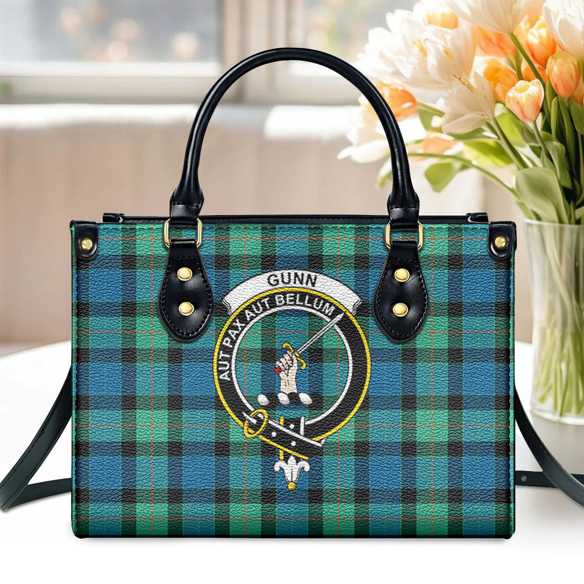 Gunn Ancient Tartan Crest Leather Handbag