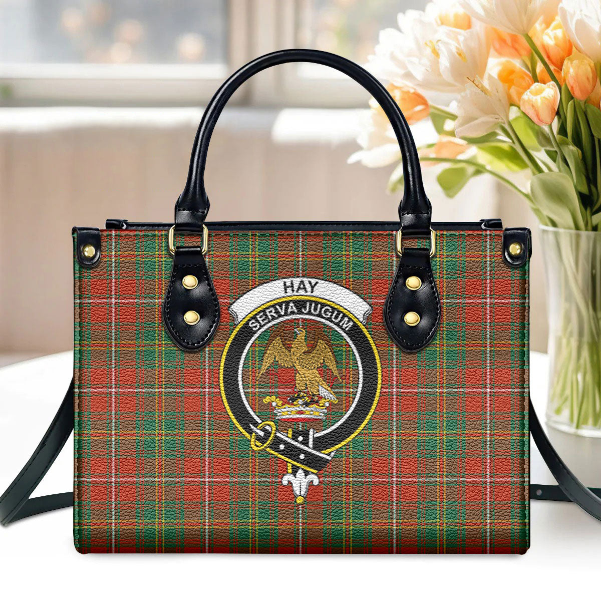 Hay Ancient Tartan Crest Leather Handbag