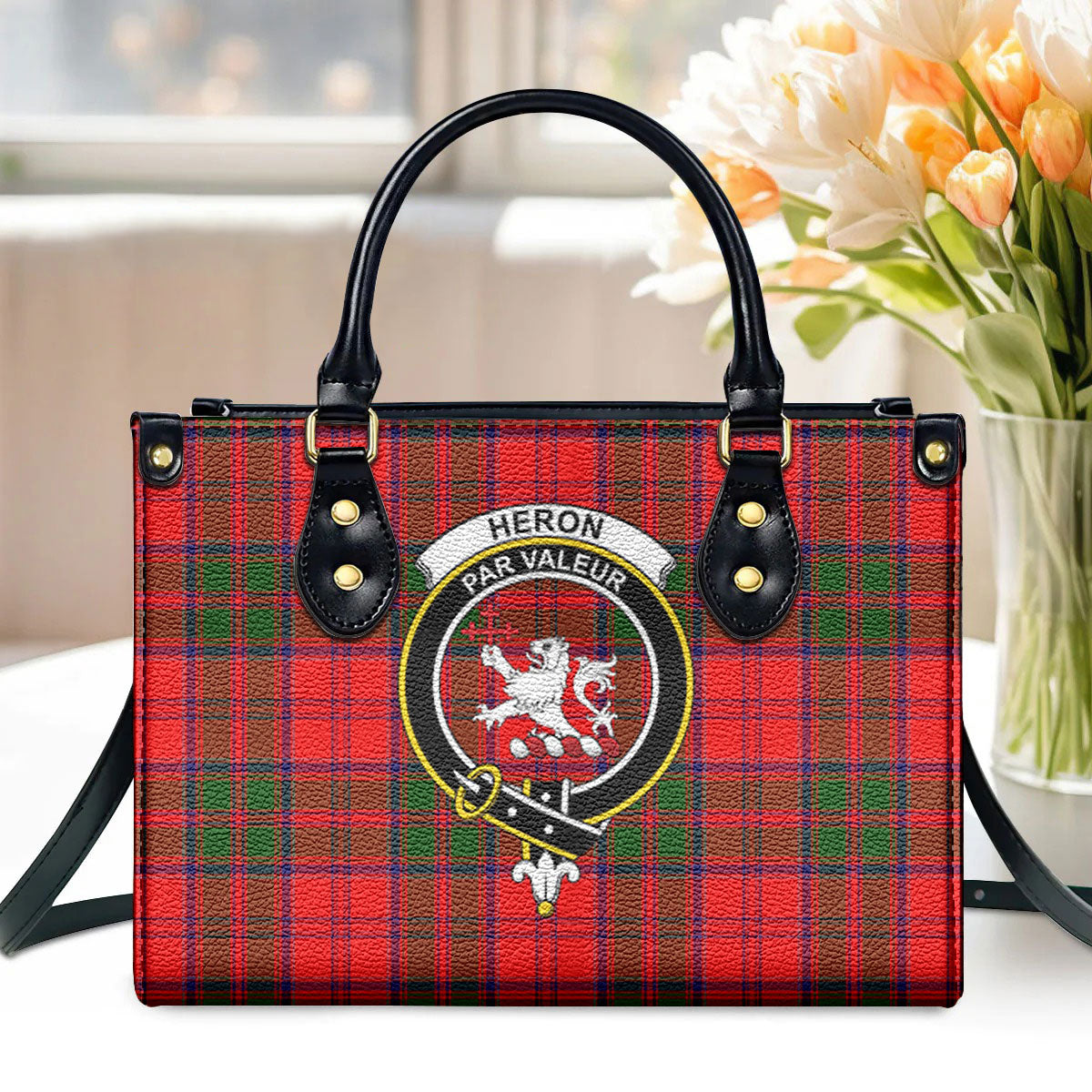 Heron Tartan Crest Leather Handbag