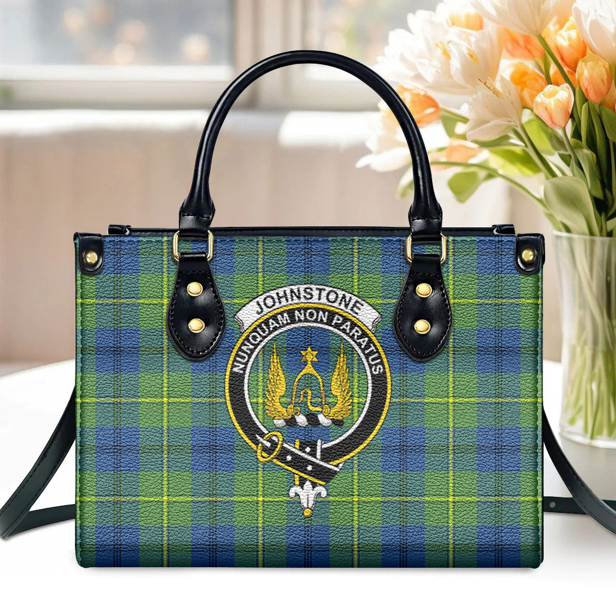 Johnstone Ancient Tartan Crest Leather Handbag