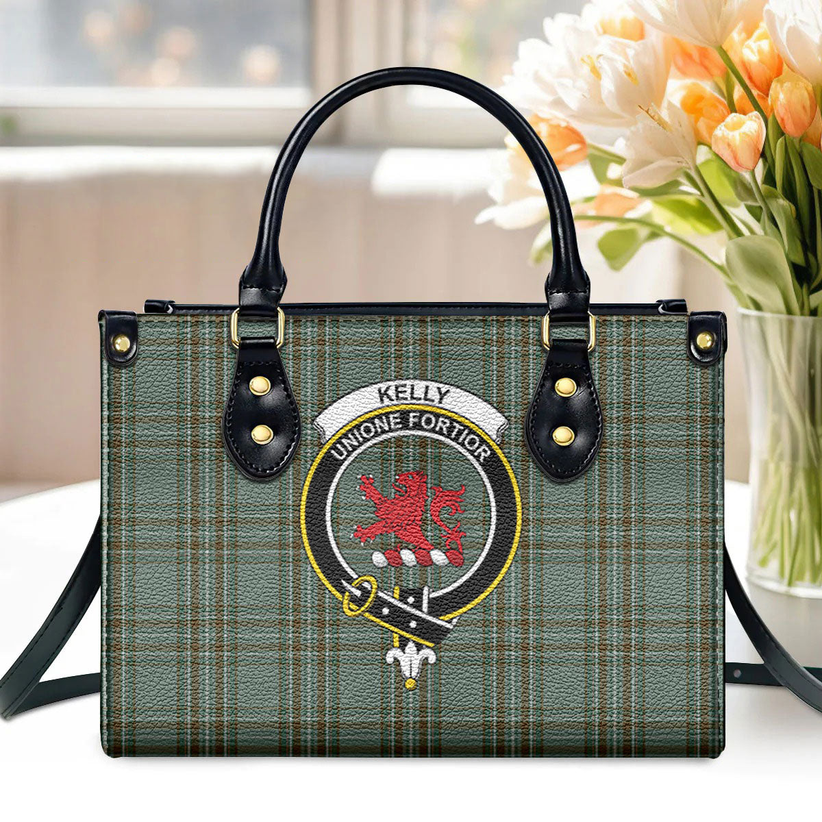 Kelly Dress Tartan Crest Leather Handbag