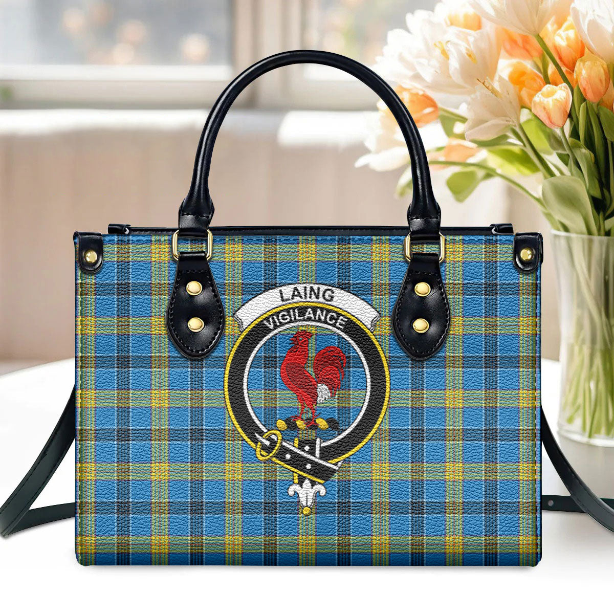 Laing Tartan Crest Leather Handbag