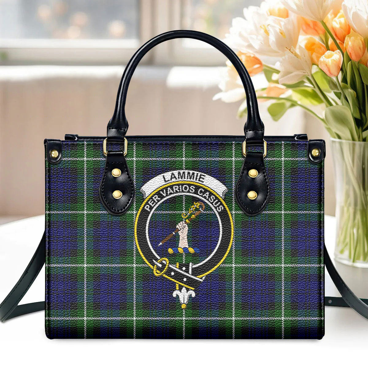 Lammie Tartan Crest Leather Handbag