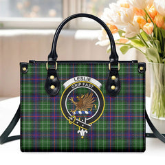 Leslie Hunting Tartan Crest Leather Handbag