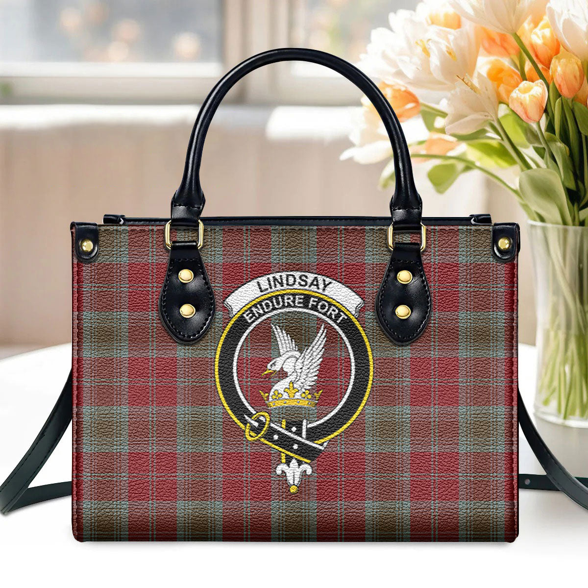 Lindsay Weathered Tartan Crest Leather Handbag