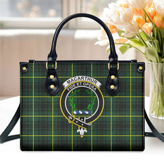 MacArthur Modern Tartan Crest Leather Handbag