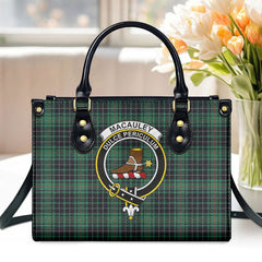 MacAuley Hunting Ancient Tartan Crest Leather Handbag