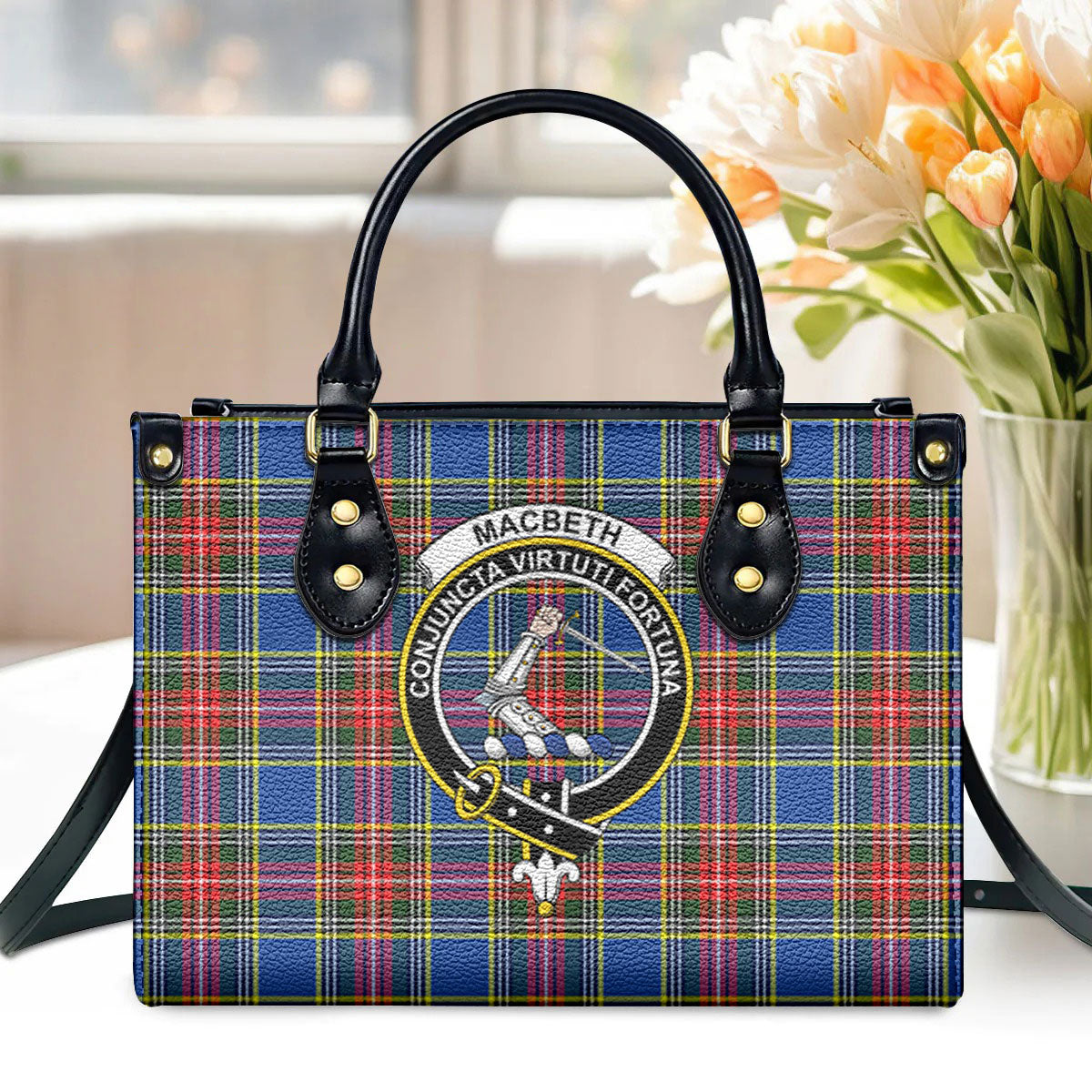 MacBeth Modern Tartan Crest Leather Handbag