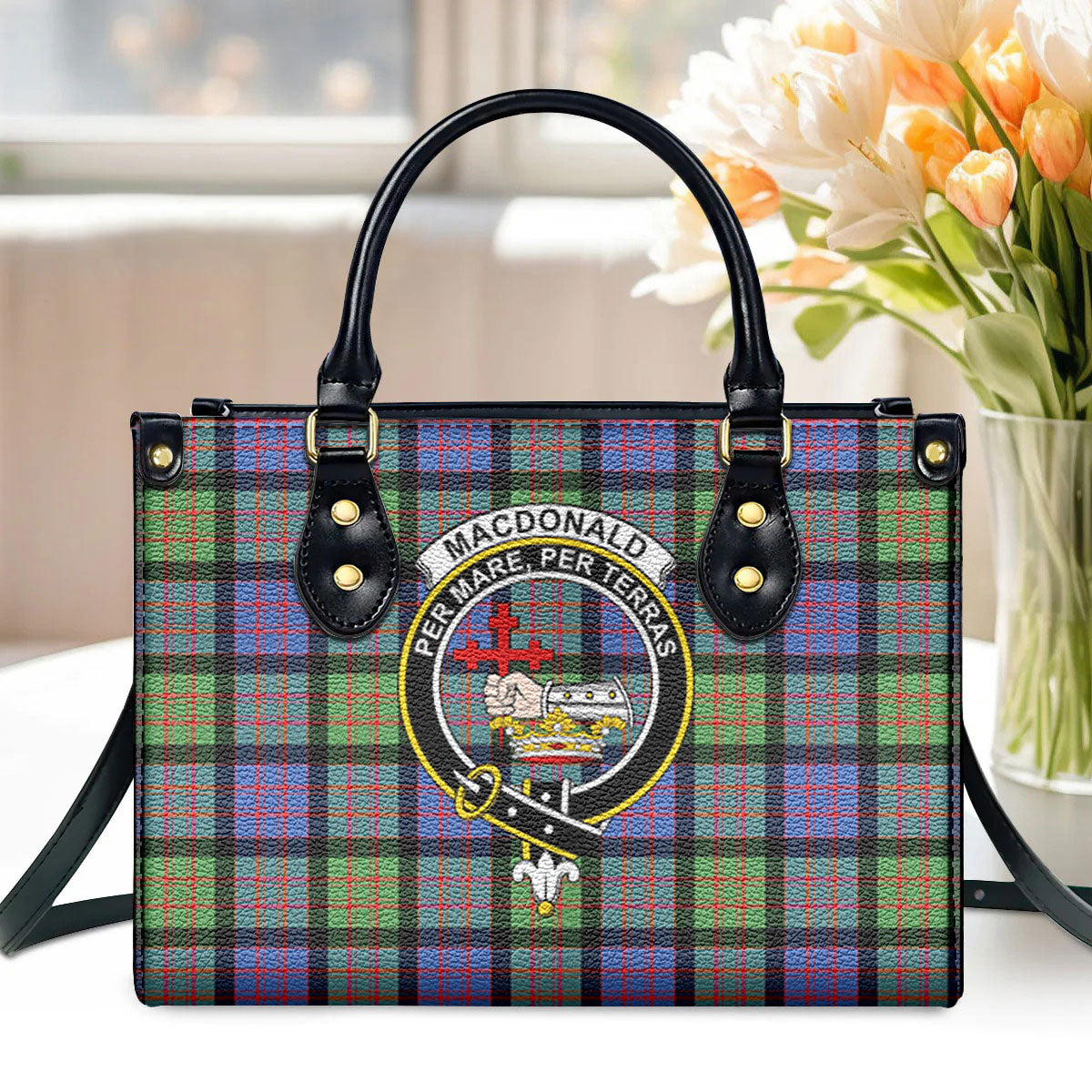 MacDonald Ancient Tartan Crest Leather Handbag