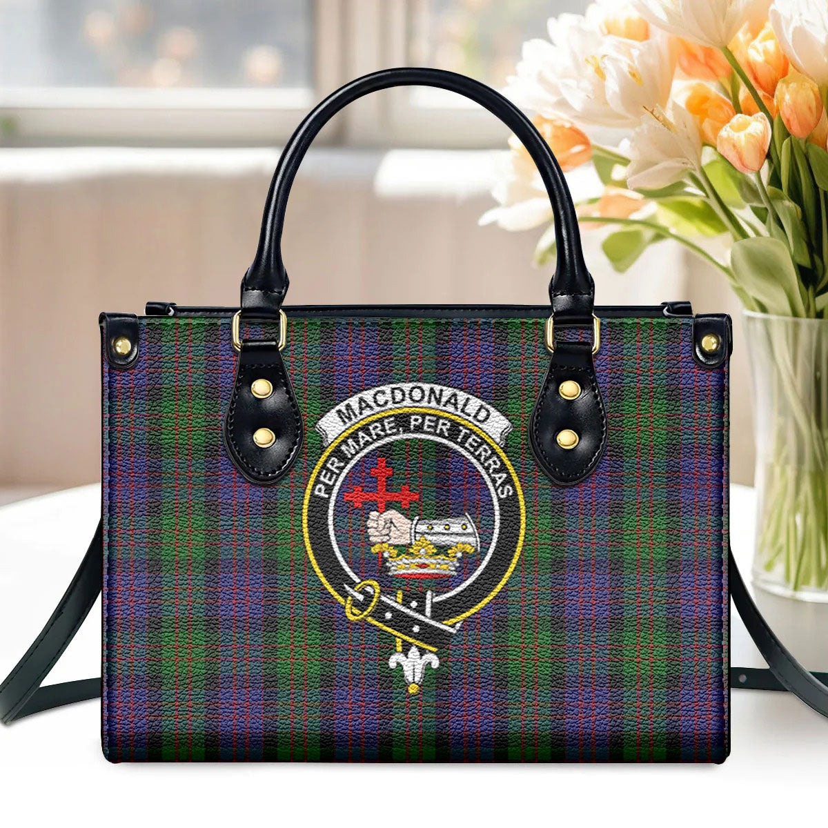 MacDonald Tartan Crest Leather Handbag