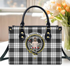 MacFarlane Black _ White Tartan Crest Leather Handbag