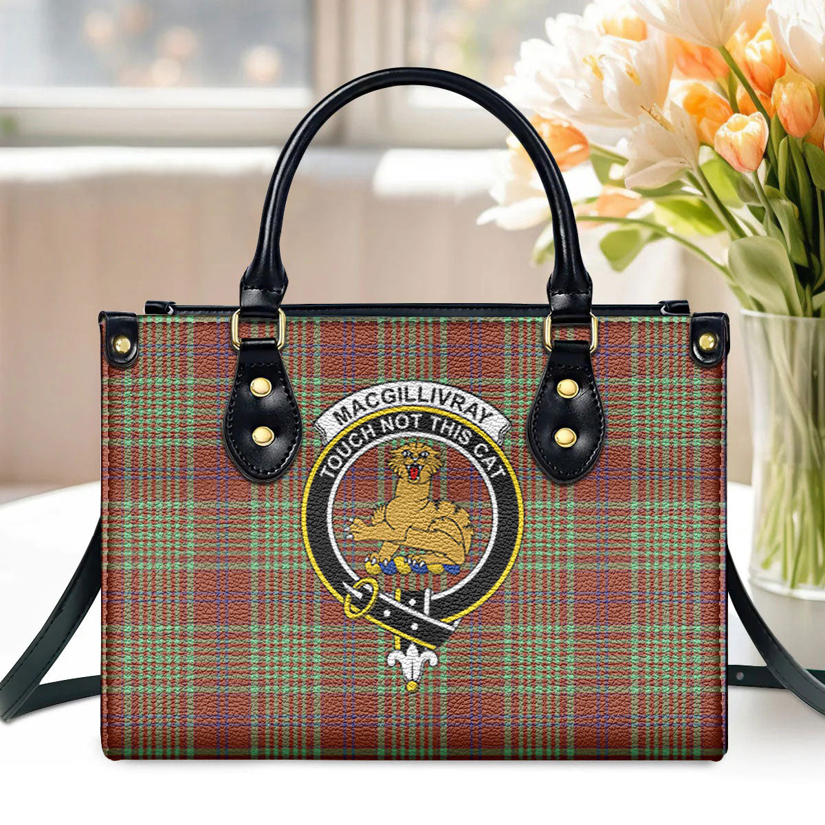 MacGillivray Hunting Ancient Tartan Crest Leather Handbag