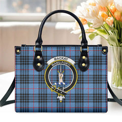 MacKay Blue Tartan Crest Leather Handbag