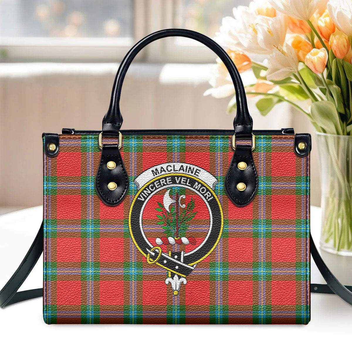 MacLaine of Loch Buie Tartan Crest Leather Handbag