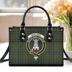 MacLean Hunting Tartan Crest Leather Handbag