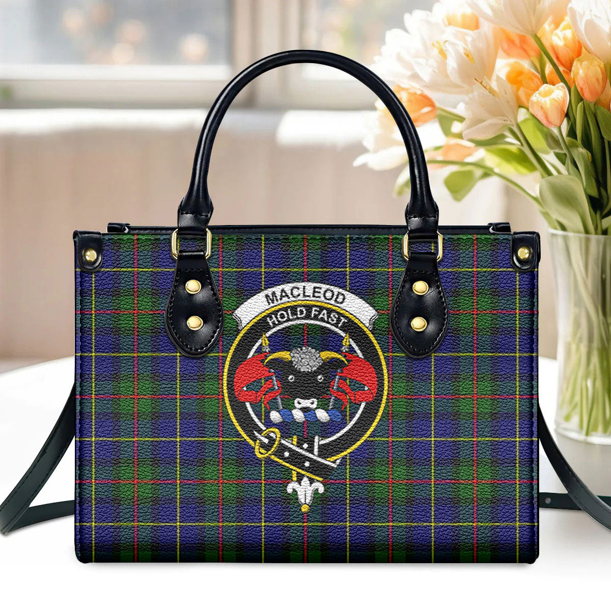 MacLeod of Harris Modern Tartan Crest Leather Handbag