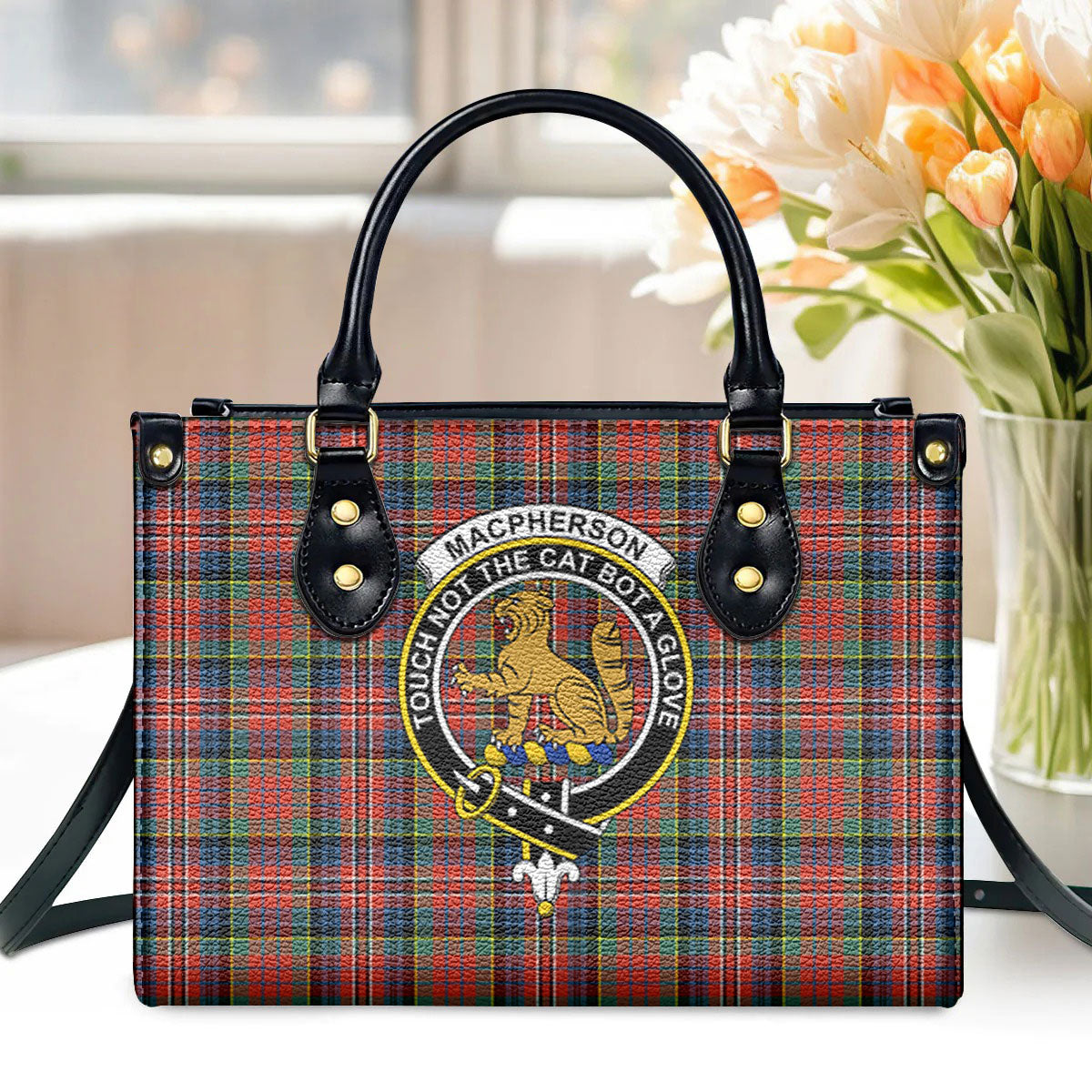 MacPherson Ancient Tartan Crest Leather Handbag