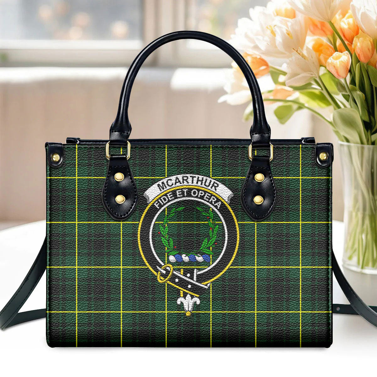 McArthur Modern Tartan Crest Leather Handbag