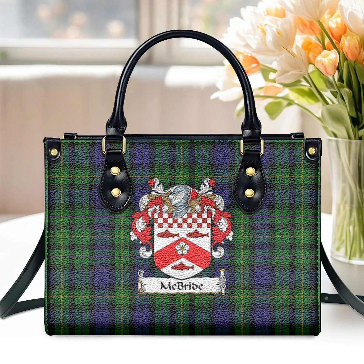 McBride Tartan Coat of Arms Leather Handbag