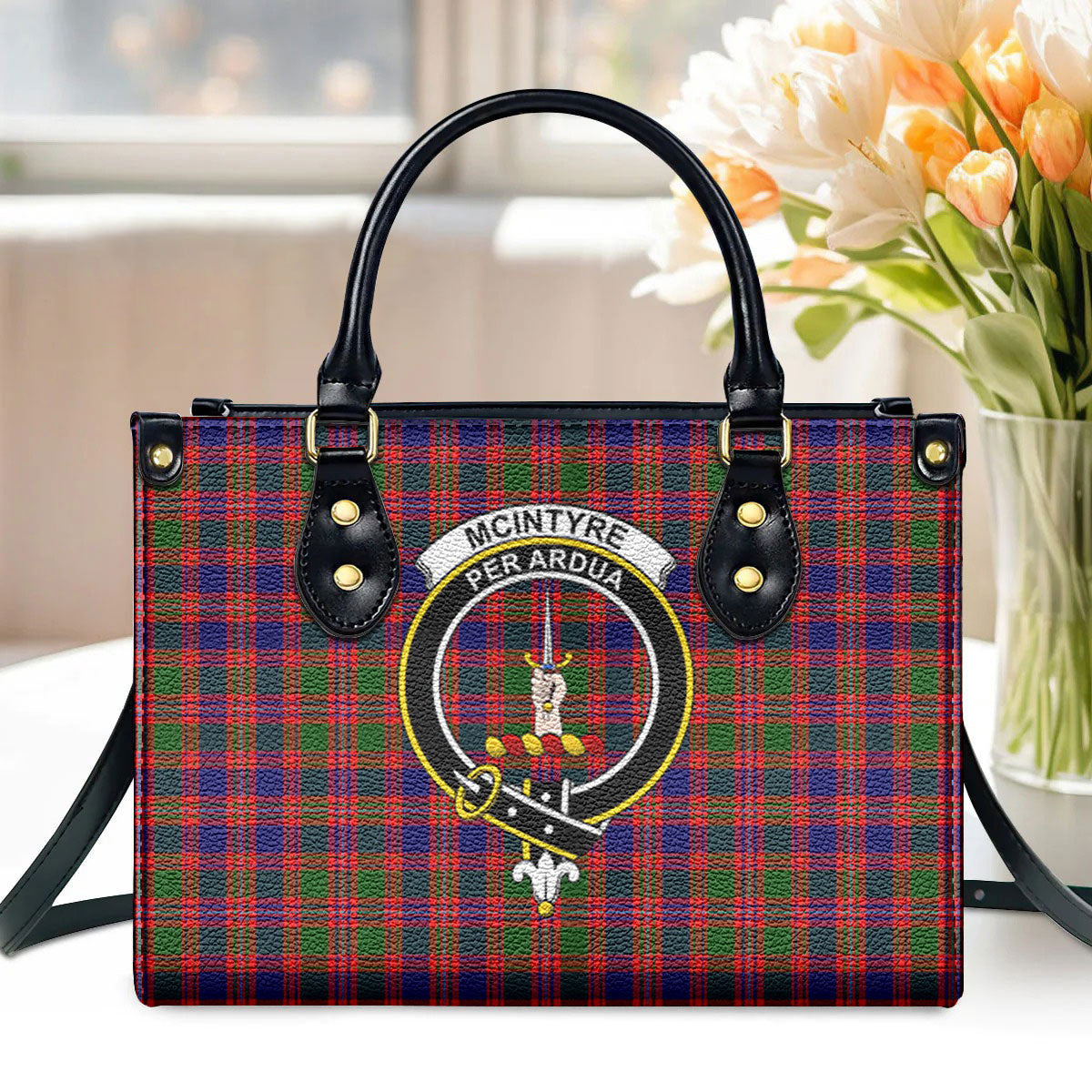 McIntyre Modern Tartan Crest Leather Handbag