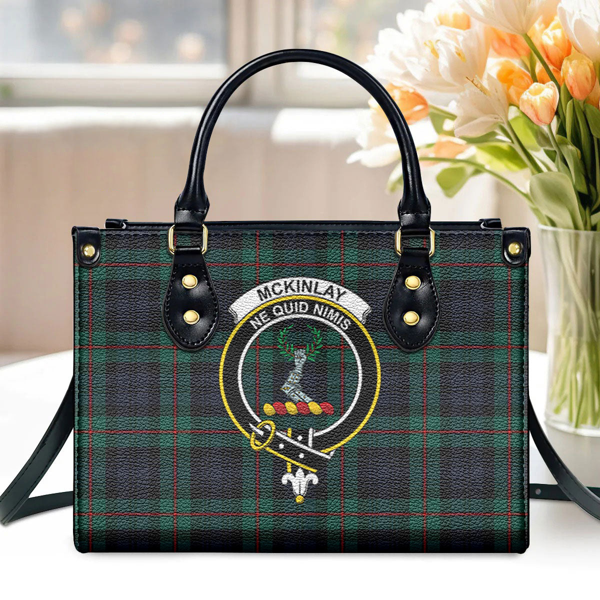 McKinlay Modern Tartan Crest Leather Handbag