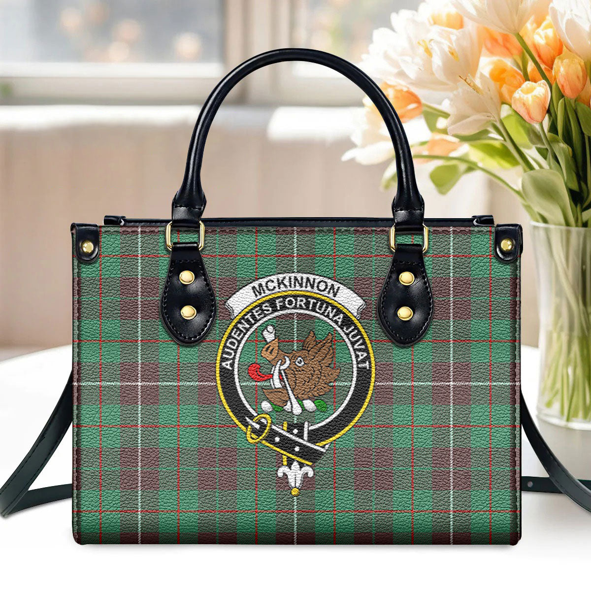 McKinnon Hunting Ancient Tartan Crest Leather Handbag