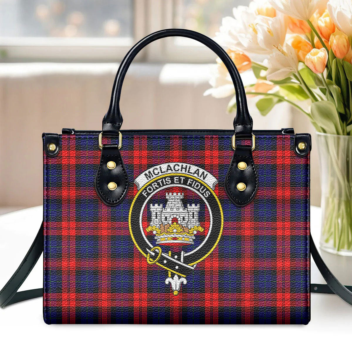 McLachlan Modern Tartan Crest Leather Handbag