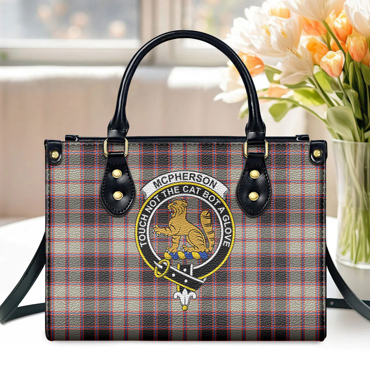 McPherson Hunting Ancient Tartan Crest Leather Handbag