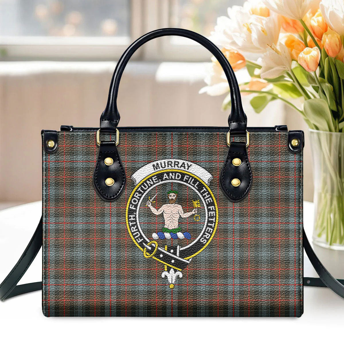 Murray of Atholl Weathered Tartan Crest Leather Handbag