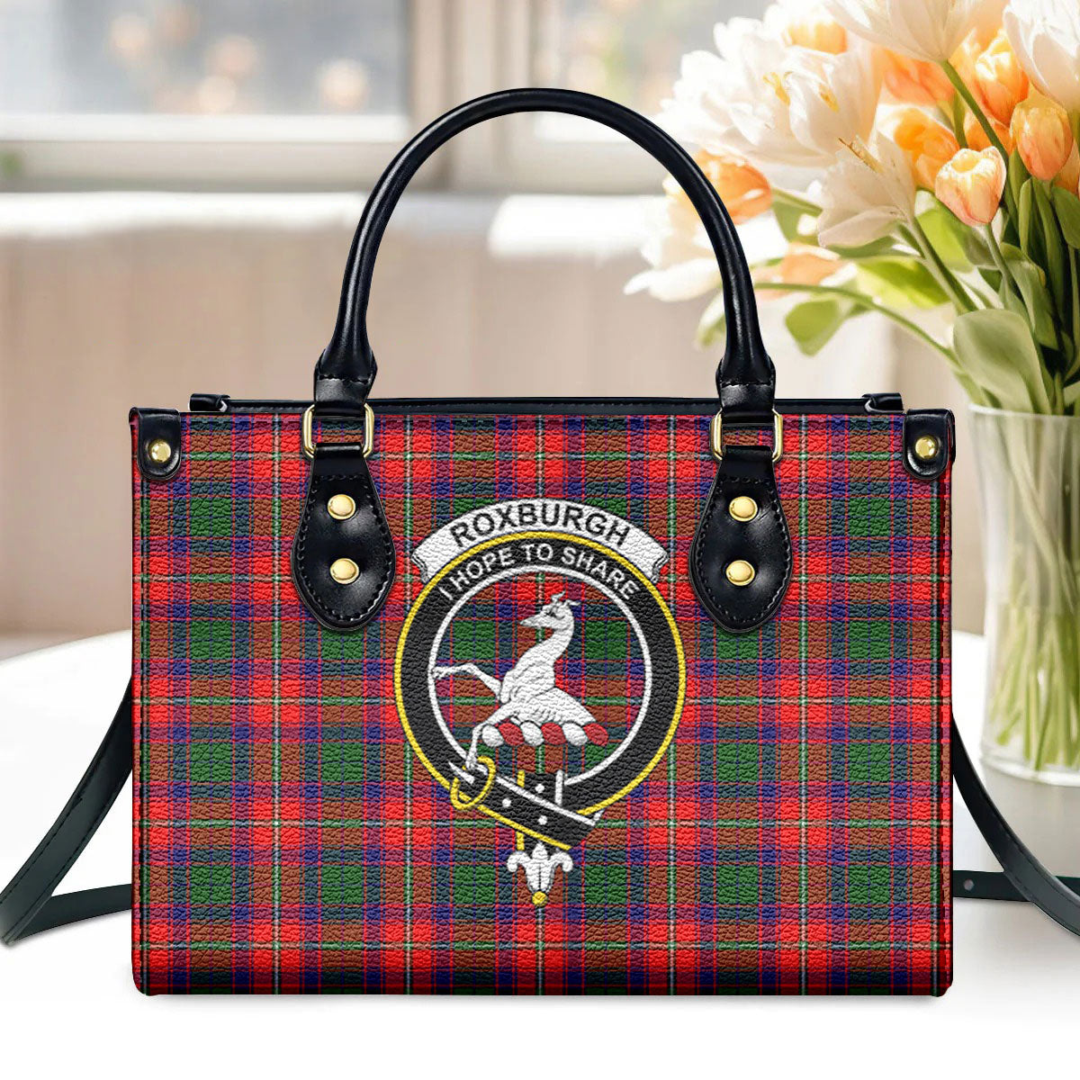 Roxburgh District Tartan Crest Leather Handbag