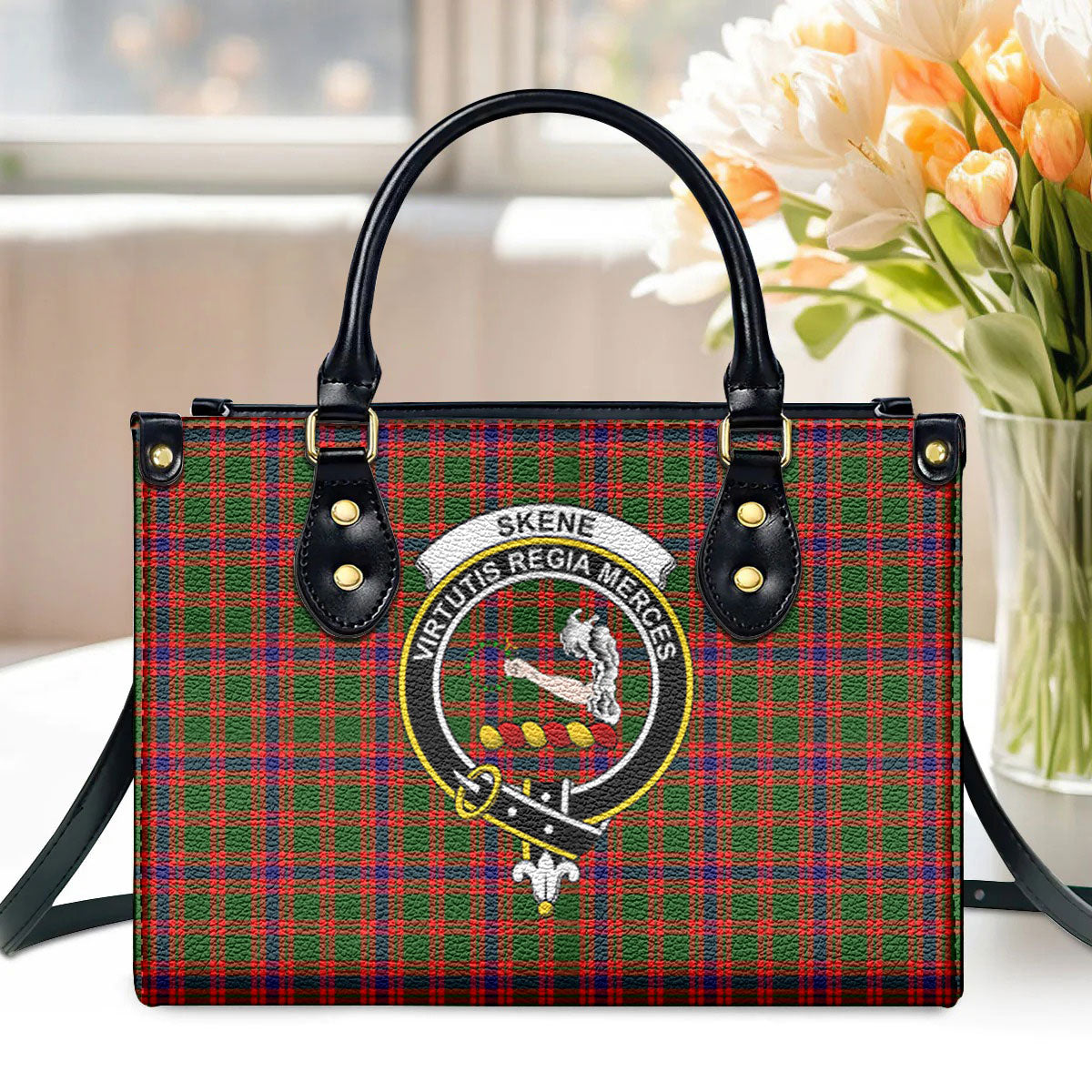 Skene Modern Tartan Crest Leather Handbag