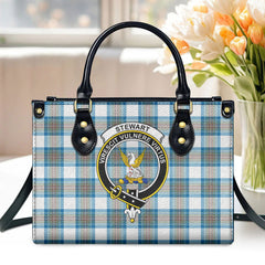 Stewart Muted Blue Tartan Crest Leather Handbag