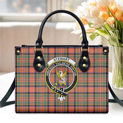 Stewart Royal Ancient Tartan Crest Leather Handbag