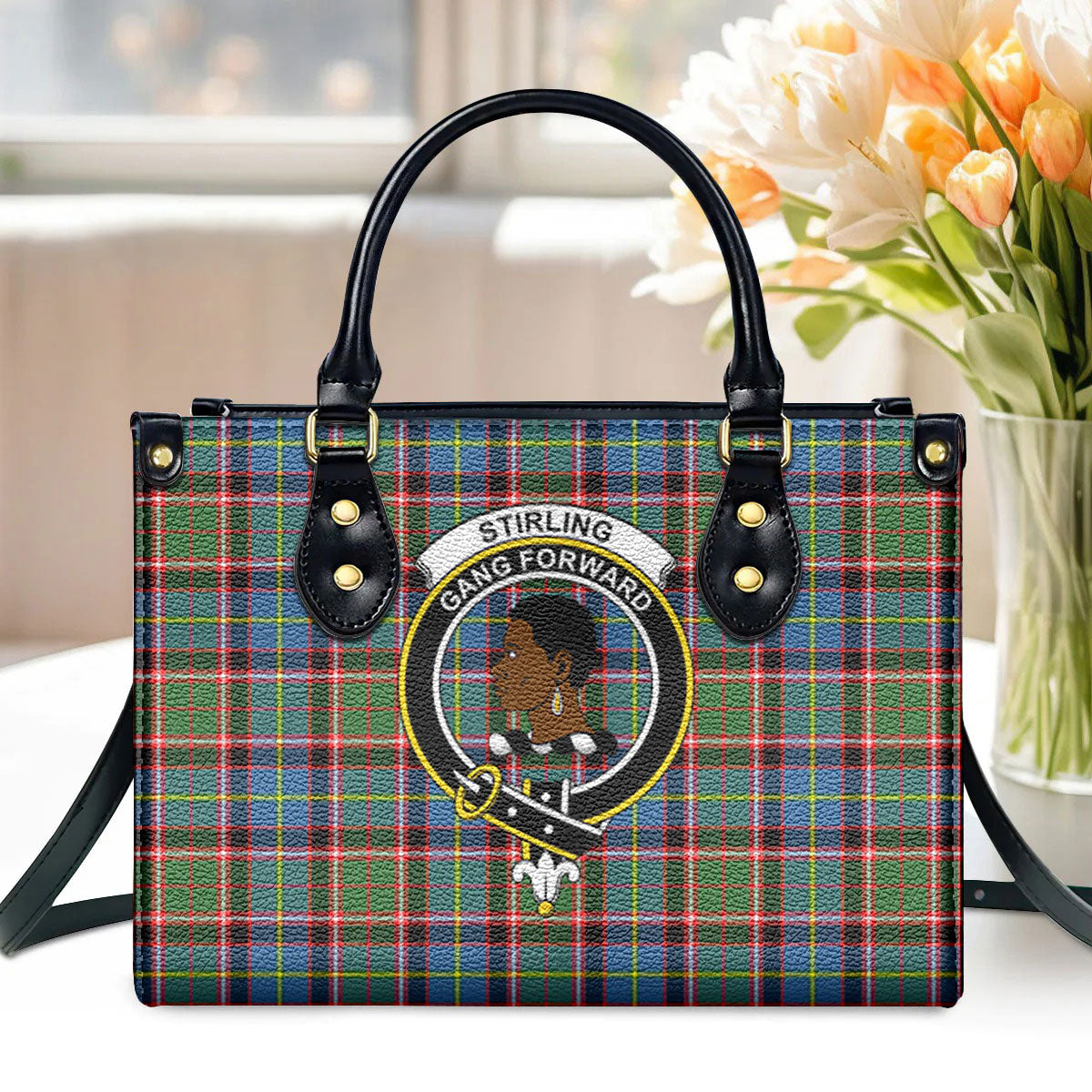 Stirling (of Keir) Tartan Crest Leather Handbag