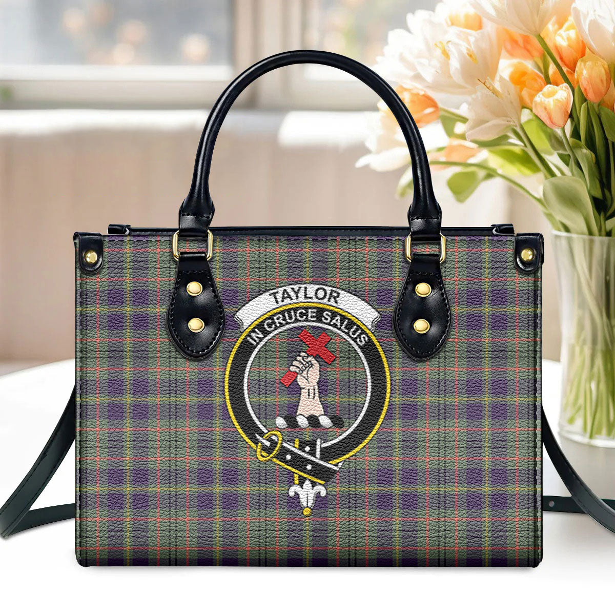 Taylor Weathered Tartan Crest Leather Handbag