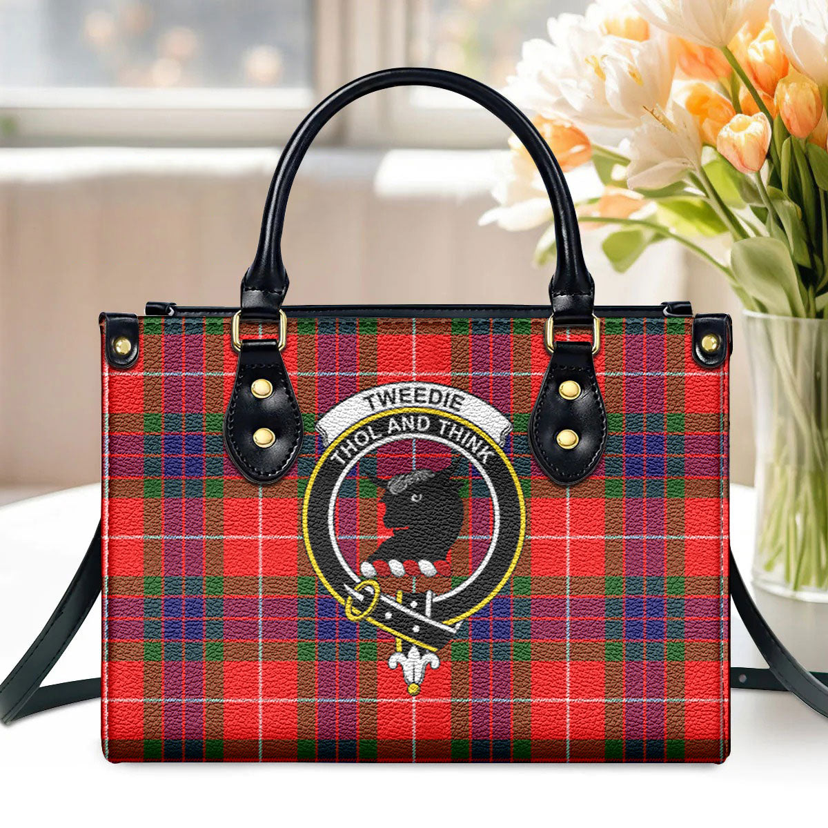 Tweedie Tartan Crest Leather Handbag