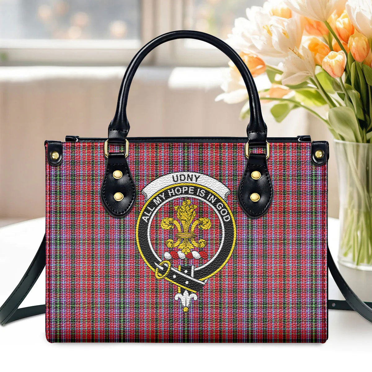 Udny Tartan Crest Leather Handbag