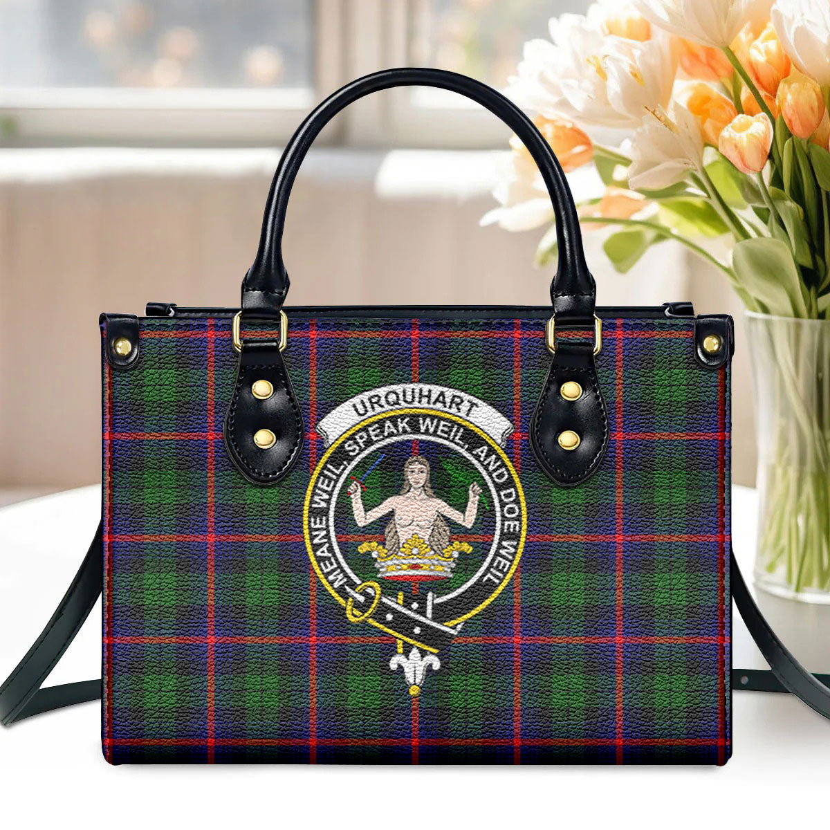 Urquhart Modern Tartan Crest Leather Handbag