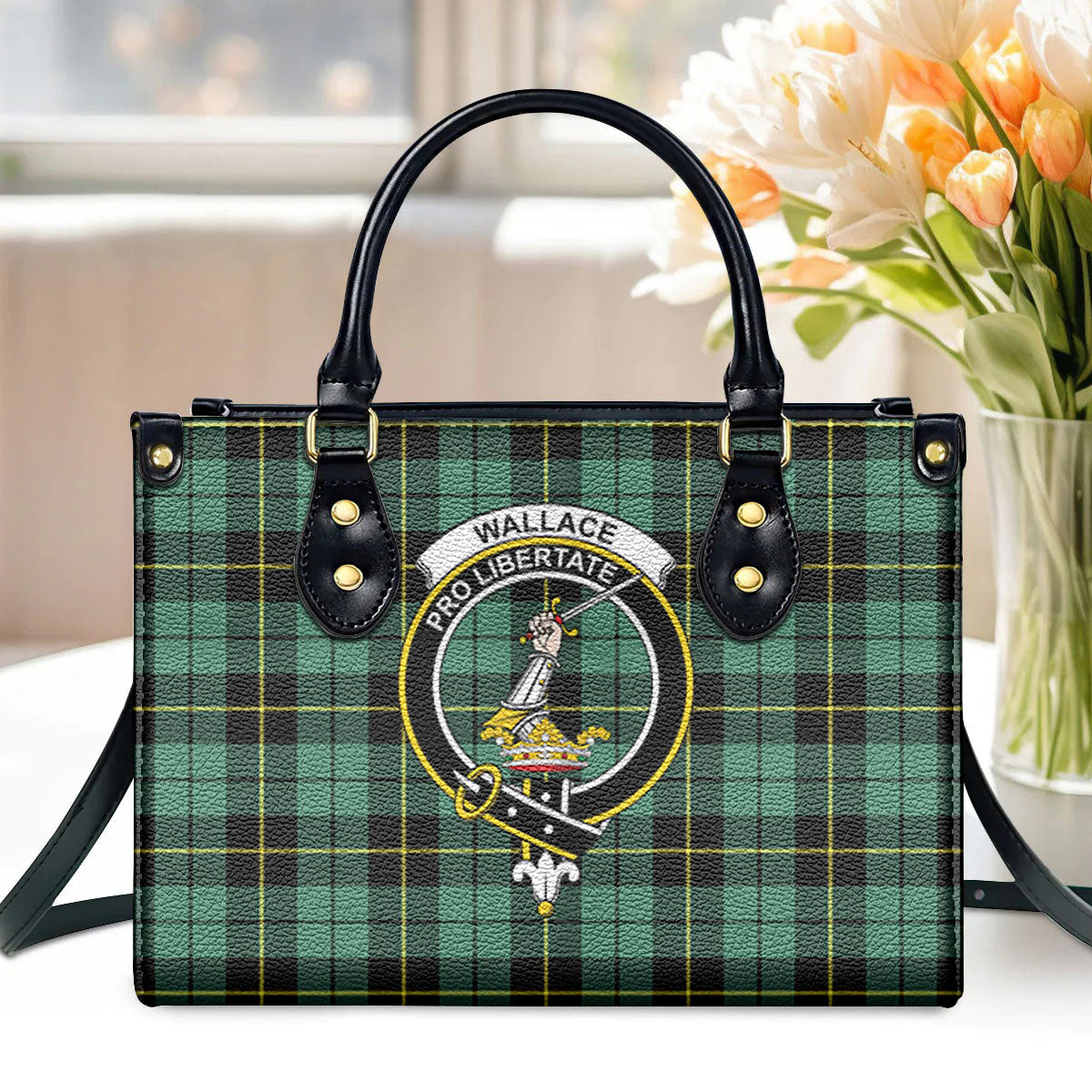 Wallace Hunting Ancient Tartan Crest Leather Handbag