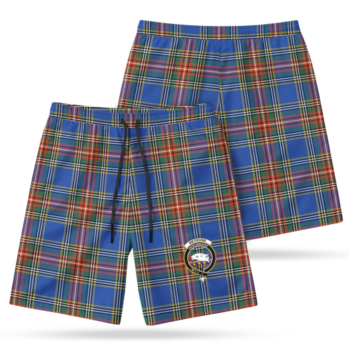 Bethune Ancient Tartan Crest Men's Beach Shorts