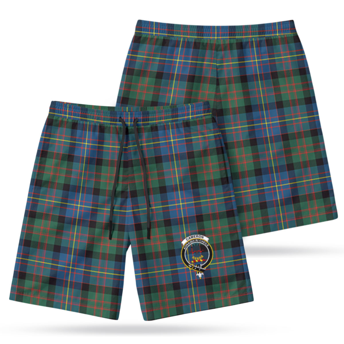 Cameron of Erracht Ancient Tartan Crest Men's Beach Shorts